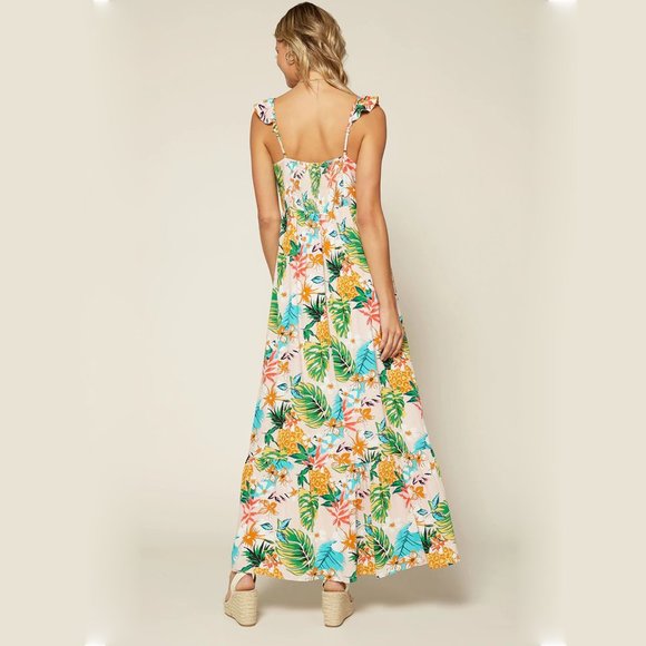 Skies are Blue Size Large Pink Green Floral Elliot Botanical Maxi Dress Hawaiian - Picture 3 of 14